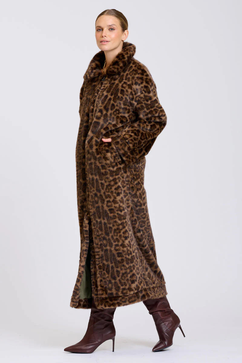 Leopard Reverso Long Faux Fur Reversable Coat